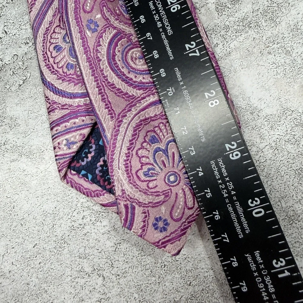 Beau Brummel‎ Silk Tie Mens One Size Pink Paisley Pointed Embroidered Necktie